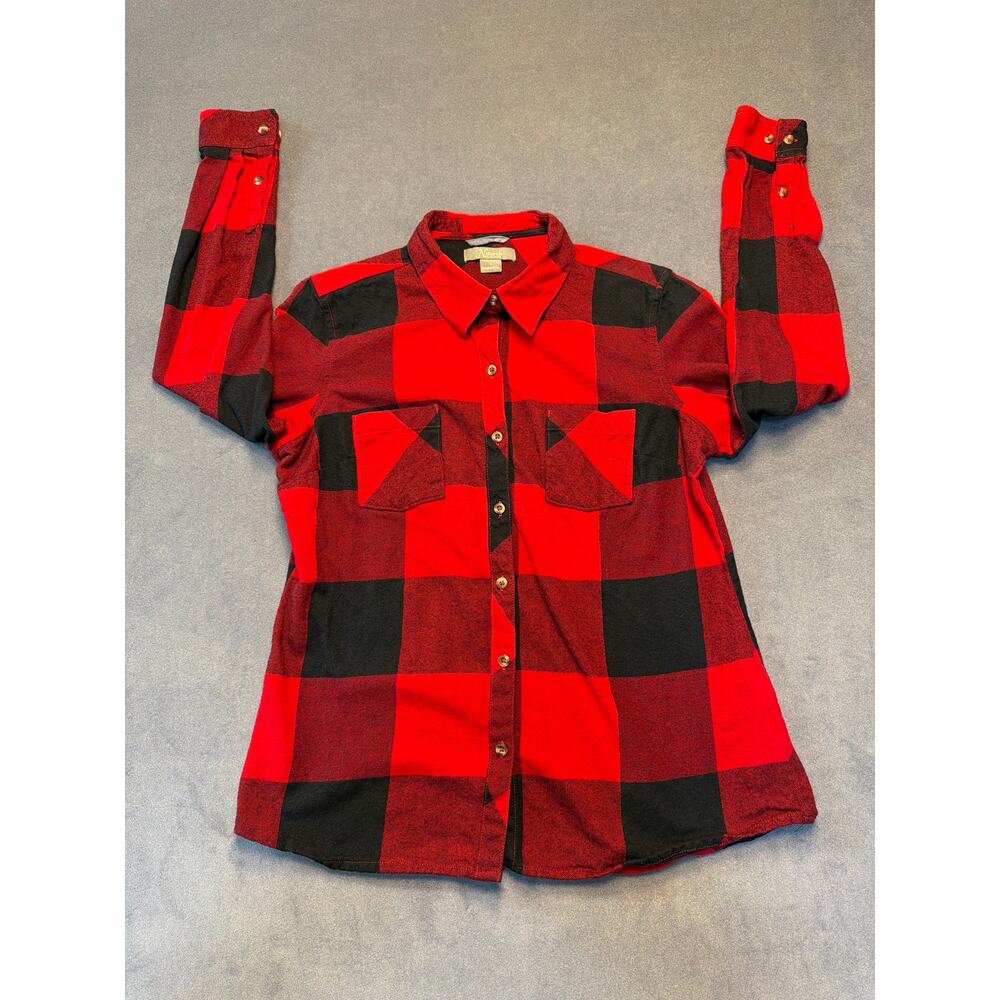Natural Reflections Women’s LG Flannel Button Up Collared Shirt Buffalo Plaid